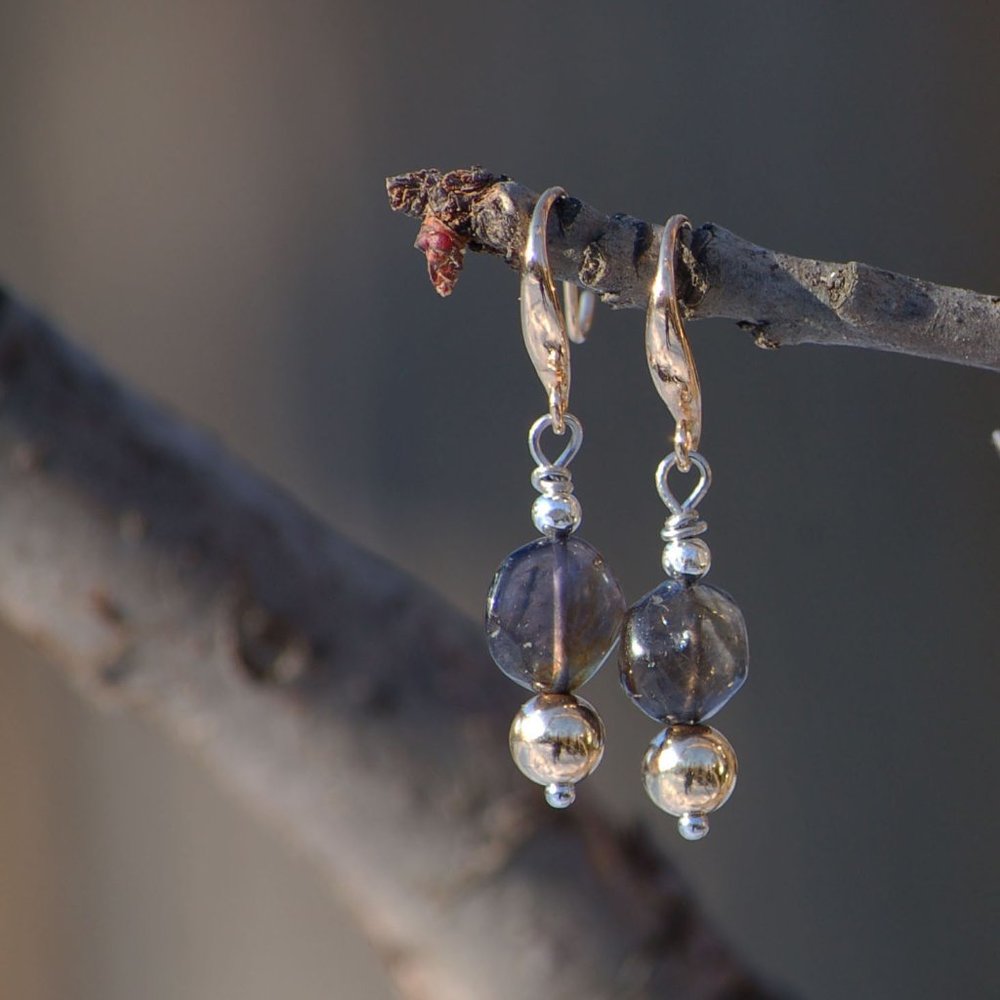Blue Stone Gold and Silver earrings